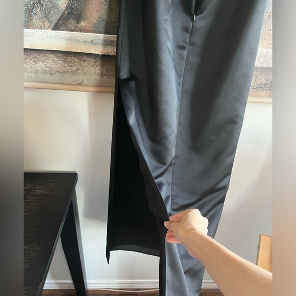 Jessica McClintock Gunne Sax Vintage Black Satin Floral Embroidered Forma Gown - Picture 10 of 12